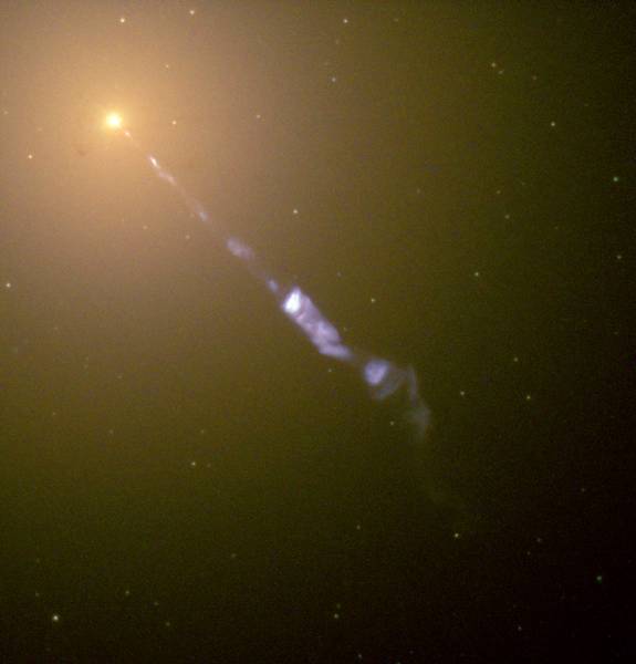 Collimated electron jet emanating from the core of M87
